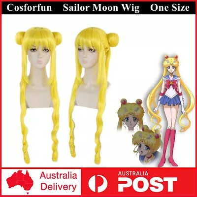 Anime Sailor Moon Cosplay Wig Tsukino Usagi Wig Gold Yellow Long Hair Halloween • £25