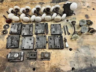 HUGE Lot Of Antique Porcelain Crystal & Brass Door Knob And Hardware Sets OLD! • $88