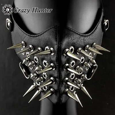 Cool Mens Long Spike Studded Steampunk Leather Mask Biker Rock • $27