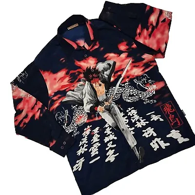 Vintage 90s Veezo Button Up Anime Long Sleeve Shirt Men’s Sz L Y2K • $19.95