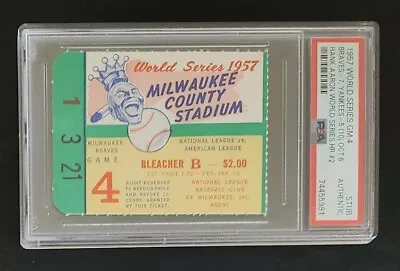 1957 World Series Game 4 County Stadium PSA Ticket Braves Yankees Aaron HR Torre • $475