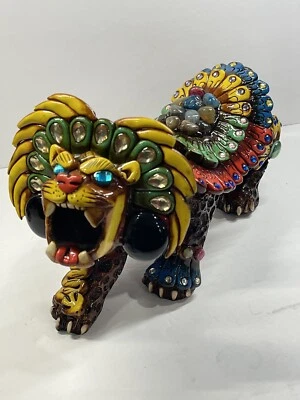$225 • Buy VTG MEXICAN FOLK ART TEOTIHUACAN JAGUAR AZTEC WARRIOR STATUE Stones