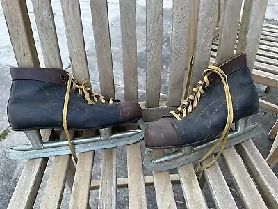 Vtg 50s Johnsons 3838 Mens Sz 9 Ice Skates Two Tone Leather Hard Toe Exc Cond • $40