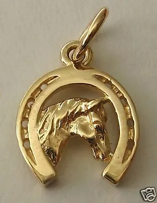 GENUINE 9ct Yellow GOLD HORSE HEAD In HORSESHOE CHARM PENDANT RRP $249 • £73.82
