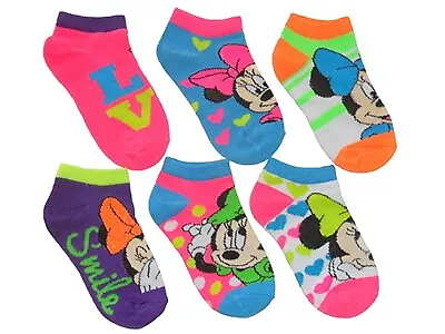 Disney Minnie Mouse Girl's No Show Socks 6 Pair NWT • $6