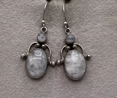 Sterling Silver 925 India Moonstone Dangle Drop Earrings • $9.60