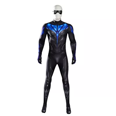 Nightwing Printed Jumpsuit Eye Mask Uniform Halloween Cosplay Costume • $151.04