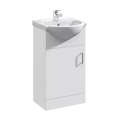 Modern Bathroom Basin Vanity Unit & Sink 450mm Floor Standing Gloss White Modern • £152.95