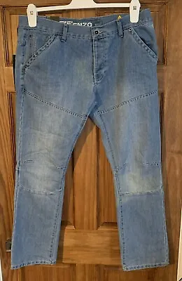 Mens Ze Enzo 989 Blue Bleached Denim Straight Jeans -36S (New With Tags) • £9.99