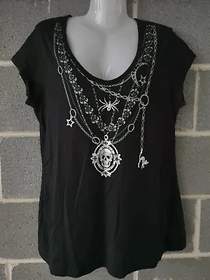 Gothic Necklace Victorian Witch Moon Vampire Spider Halloween Shirt Top Plus XXL • $14.99