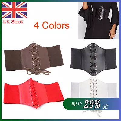 UK Ladies Waist Cincher Wide Band Elastic Tied Waspie Corset Leather Belt • £3.84