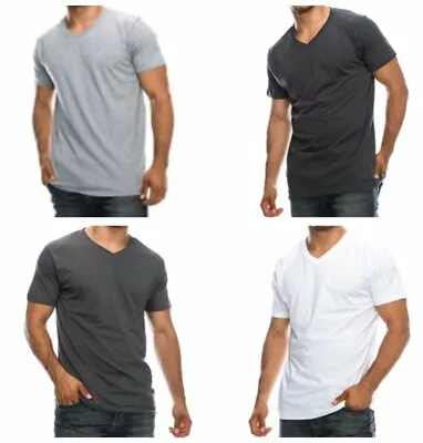 Men's T-Shirt Slim Fit Plain V-Neck Muscle Fashion Casual GYM Short Sleeve S-3X • $9.49