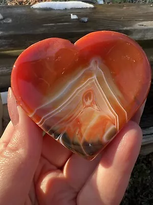 Banded Red Carnelian Heart- Natural 2.5” Reiki Carved Carnelian Heart Stone Bowl • $19.95