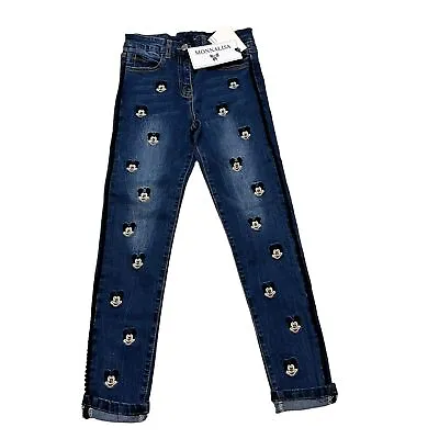 Monnalisa Girls Mickey Mouse Disney Print Denim Pants NWT Sz 10 • $80