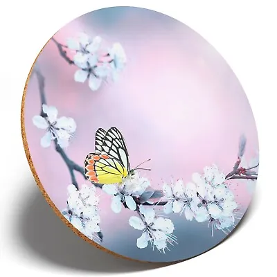£3.99 • Buy 1 X Butterfly Cherry Blossom Pink Round Coaster Kitchen Student Kids Gift #2629