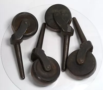 Vintage Lot Of 4 Wood And Steel Casters - Unbranded - Industrial Table Casters • $65