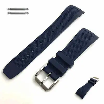 Blue Curved End 22mm Silicone Rubber Strap Replacement Watch Band #4442 • $16.95
