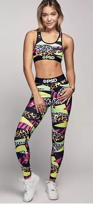 Psd Neon Cow Cheetah Leopard Zebra Animal Print Leggings Large L Bright • £28.50