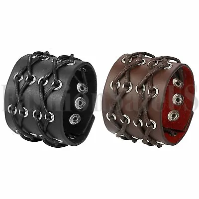Mens Punk Gothic Biker Wide Leather Bracelet Braided Rope Bangle Cuff Wristband • $9.99
