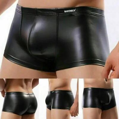 Men Faux Patent Leather Boxer Underwear PVC Shorts Tights Briefs PU Wet Look • £7.61