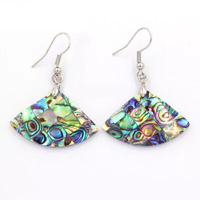 New Fan Shape Charm Color Natural Abalone Shell Women Dangle Silver Earrings • $7.99