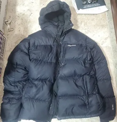 Puffy Marmot 700 Down Fill Black Hooded Jacket Men's Size Xl Review Pictures • $75