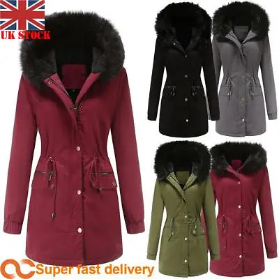 £6.99 • Buy Womens Faux Fur Parka Jacket Winter Warm Overcoat Ladies Hooded Coat Outwear