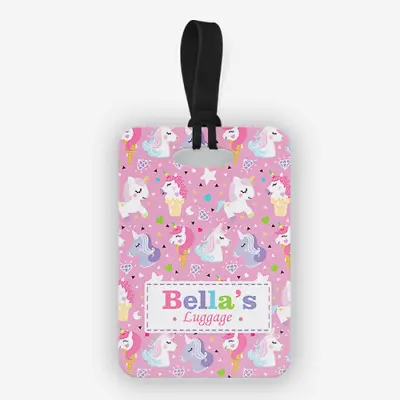 Personalised Kids Unicorn Ice Cream Girls First Travel Suitcase Bag Luggage Tags • £6.99