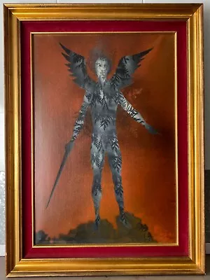 🔥 Unusual Vintage Old Mid Century Surrealist Angel Warrior Painting 1960s • $995