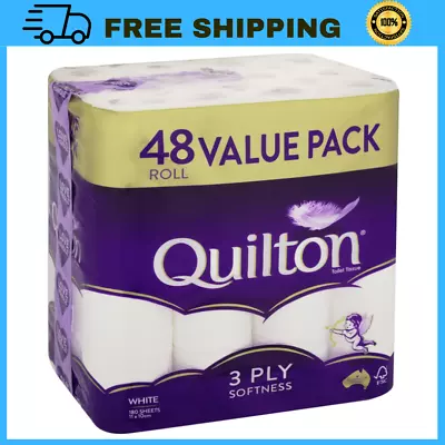 48x Quilton Toilet Paper Tissue Rolls 3-Ply 180 Sheets - Free Postage Best Price • $28.49