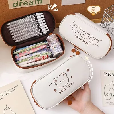 Canvas Pencil Case Zipper Stationery Pouch Pen Bag  Students Gift • $9.24