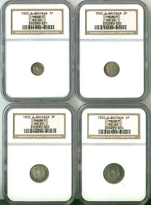 1902 Great Britain 4 Coin Maundy Set NGC 1P MS65 - 2P MS65 - 3P MS62 - 4P MS63 • $299.95