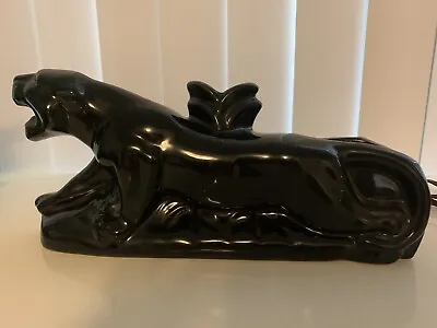 Vintage 1950s MCM Prowling Black Panther Lamp And Planter In Working Condition  • $95