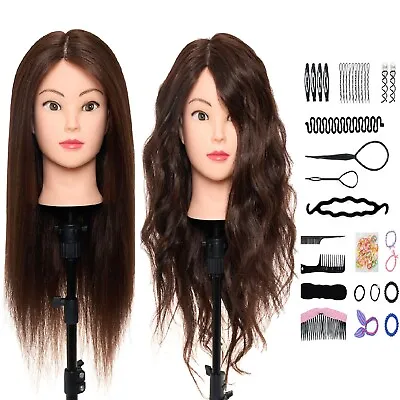 22'' 50% Real Hair Training Head Hairdressing Cosmetology Styling Mannequin Doll • £18.99