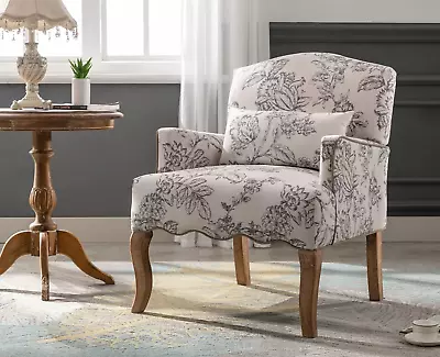 Mid Century Accent Chair Modern Floral Armchair Wingback Club Chair Upholstered  • $257.99