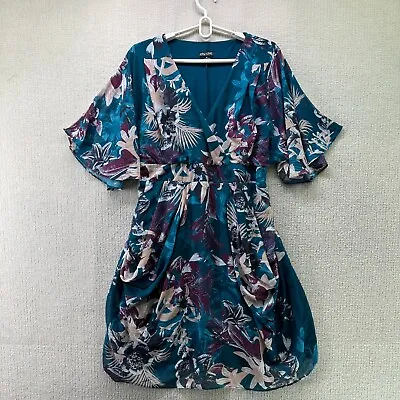 $24.95 • Buy City Chic Womens Dress Sz XS Green Floral Midi Fit Flare V-Neck Smocked Ruffle