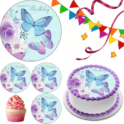 Butterfly Flower Cake Topper Party Decoration Edible Birthday Gift Celebration • £6.49