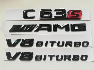 Gloss Black Mercedes C Class C63s Amg V8 Biturbo W205 C205 S205 Badges Emblems • $24.97