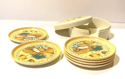 Vintage Set Of 6  Melamine Drinks Coasters Made In Italy Wicker Arm Chair Theme • £5.99