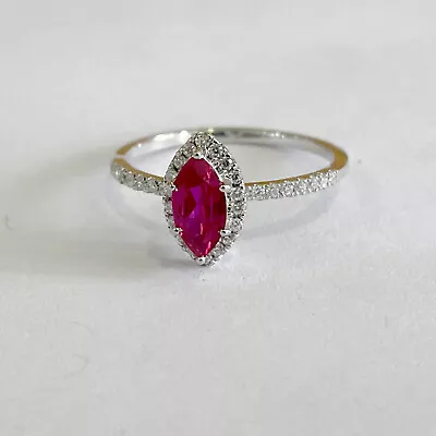 Marquise Cut Lab Created Red Ruby Halo Engagement Ring For Women 14K Gold Finish • $103.99