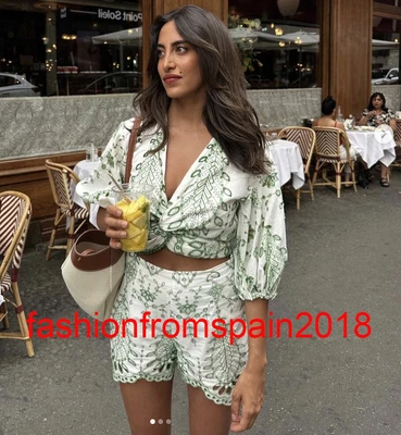 $57.99 • Buy Zara New Woman Embroidered Crop Top Puff Sleeves Green Ecru Xs-xl 2731/267