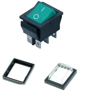 £5.95 • Buy 6 Pin Rocker Switch 15A Green ON OFF Double Pole DPDT 240V & Weatherproof Cover