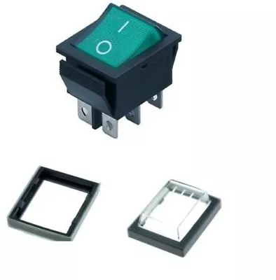 £5.95 • Buy 6 Pin Rocker Switch 15A Green ON OFF Double Pole DPDT 240V & Weatherproof Cover