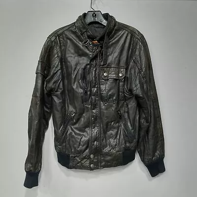 Vintage Style Auto Carerra Design Black Leather Jacket Men's Size S • $9.99