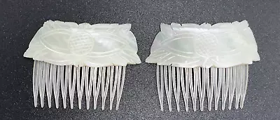 Set Of 2 Vintage MOTHER OF PEARL Carved Hair Combs Barrettes • $29.99