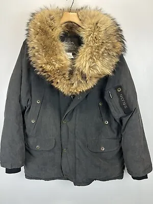 Mens Sean John Down Parka Jacket Coat Sz XL GUC Raccoon Fur Collar Gray HTF • $225