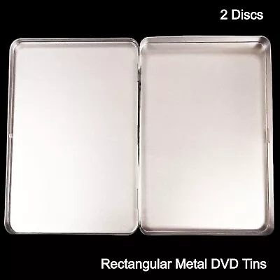 2 X Rectangular Metal Aluminium Silver Ultra Multi Storage Case CD DVD Tins New • £13.99