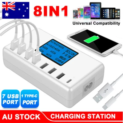 $26.95 • Buy 8IN1 Multi Port Charging Station USB Hub LCD Type C Charger Desk Power AU Plug