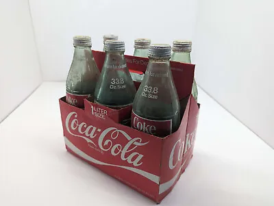 Vintage  (6) Six Pack 33.8 Oz. 1 Liter Coca Cola Glass Bottles With Paper Carton • $29.95