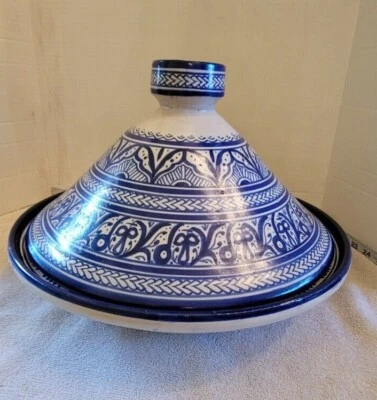 $299 • Buy Vintage Very Large Handmade Ceramic Tagine-Cooking/Serving Pot - Moroccan Signed